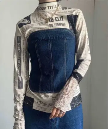 아메리 데님 뷔스티에 패치워크 베어탑 인기 완판