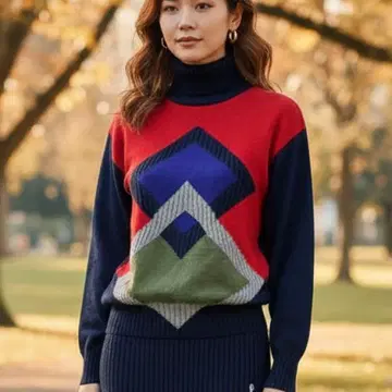 빈티지 로베르토 디 카메리노 기하학 패턴 터틀넥 니트 L 사이즈