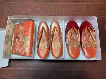 조리 가방 세트 오렌지색 빨간색 꽃무늬 자수 초년 참배 성인식 축하