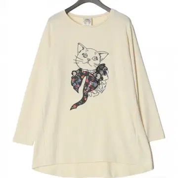 스칼라 고양이 자수 꽃무늬 레이스 리본 튜닉 택 포함 새상품