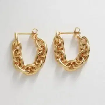 미사용 COCOSHNIK 실버 체인 귀걸이 오벌 링크 후프