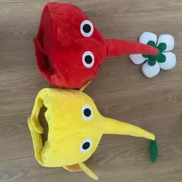 캐릭터 모자 빨간색 옐로우 컬러 봉제 인형