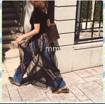 프레이 아이디 자수 튤 롱 스커트 M