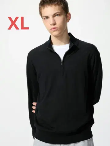 유니클로 메리노 하프 지퍼 스웨터 블랙 XL