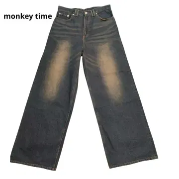 monkey time 다크 블루 와이드 배기 데님 팬츠