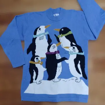 Paula Conti 펭귄 패턴 긴팔 니트 스웨터