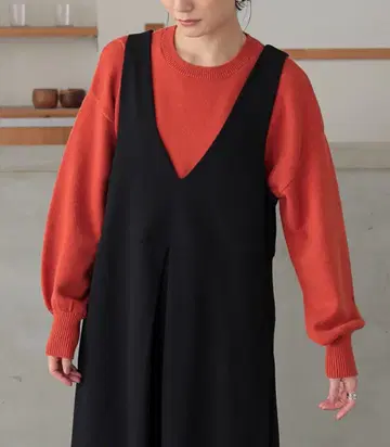 오샤레 워커 뽕긋 소매 니트 오렌지