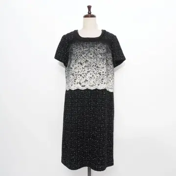 새상품급 잉게보그 레이스 트위드 그라데이션 원피스 블랙 11*LD234