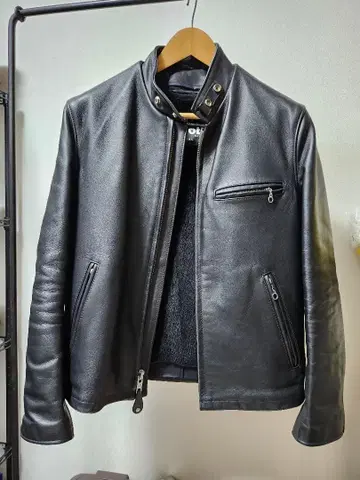 Schott 블랙 가죽 라이더 자켓 38