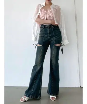 RESEXXY 컷 아웃 리본 데님 팬츠 블루 S