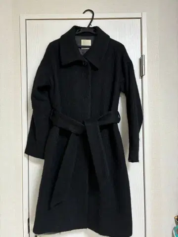 Spick and Span 블랙 울 롱 코트 벨트 포함