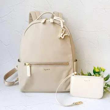 [새상품급 23AW] 아그네스 베 나일론 백팩 베이지 참 파우치