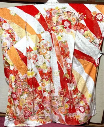 홍백 학 길상 부채 모란 후리소데 기장 169