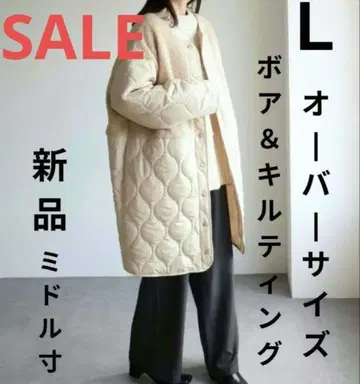 새상품 노카라 퀼팅 미들 기장 코트 L 보아 절개 퀼팅 코트 L