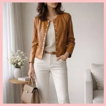 노카라 가죽 자켓 여성용 방한 짧은 기장 깔끔한 고급 포인트 컬러