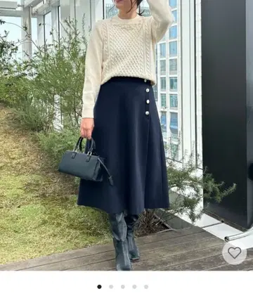 페이크 울 분또 스커트 네이비