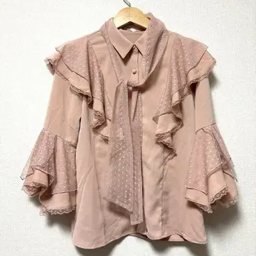 axes femme 도트 튤 리본 공주 소매 블라우스