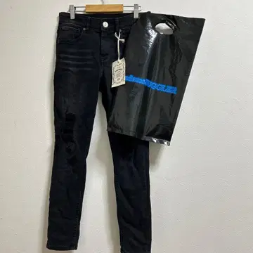 정가 16500엔 블랙 데미지 스키니 데님 팬츠