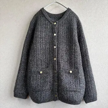 un dix cors 그레이 두꺼운 원단 트위드 니트 가디건 골드 버튼