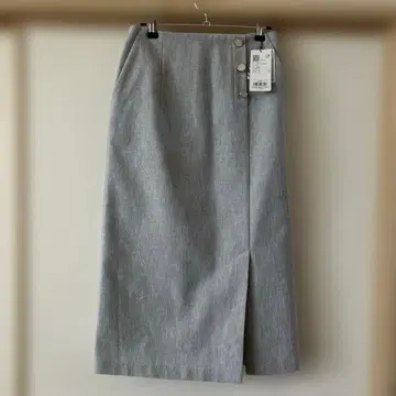 INDEX 그레이 버튼 타이트 롱 스커트
