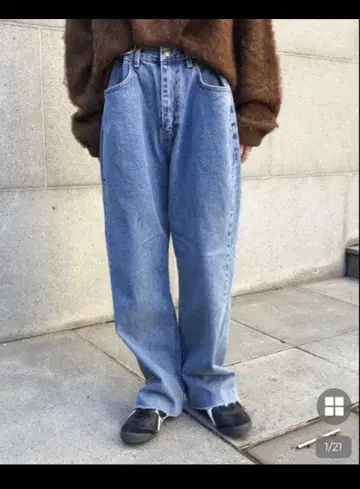 누구 쿠미카 클레 버튼 와이드 데님 팬츠