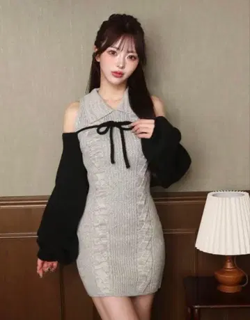 다리치 숏 볼레로 니트 미니 원피스