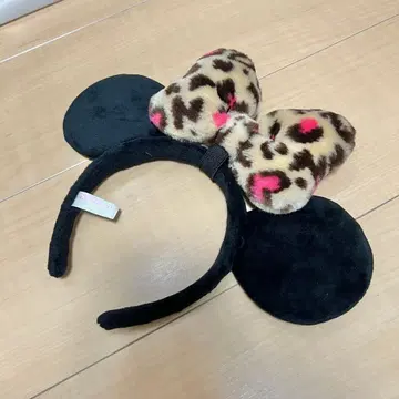 디즈니 미니 레오파드 무늬 머리띠 리본 하트 레오파드