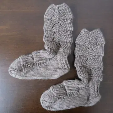 손뜨개질 양말 곰 발자국 양말 브라운