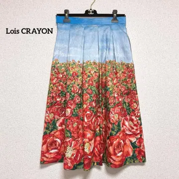 로이스크레용 꽃무늬 플레어 오로라 공주 스커트 미디 로즈 꽃밭