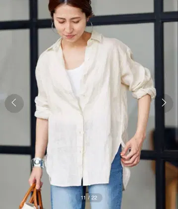 FRAMeWORK 프렌치 린넨 레귤러 카라 셔츠