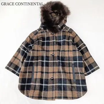 [그레이스 콘티넨탈] 샤기 체크 숏코트 모헤어 울