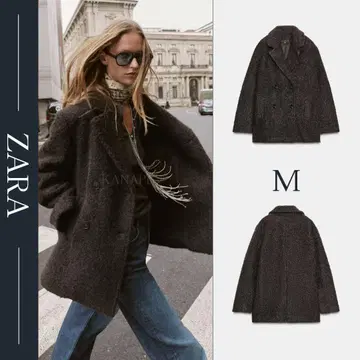 ZARA 부클레 더블 브레스트 미디 기장 코트 M 새상품