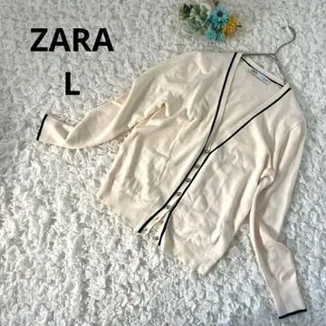 자라 V넥 니트 가디건 긴팔 바이컬러 골드 버튼 L