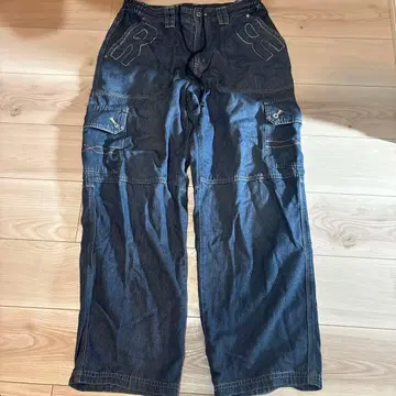 자수 로고 다크 블루 데님 팬츠 respect