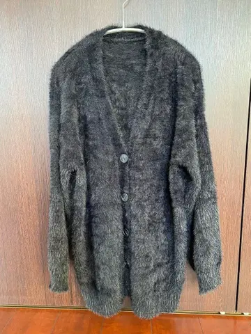 샤기 니트 V넥 가디건 블랙 프리 사이즈