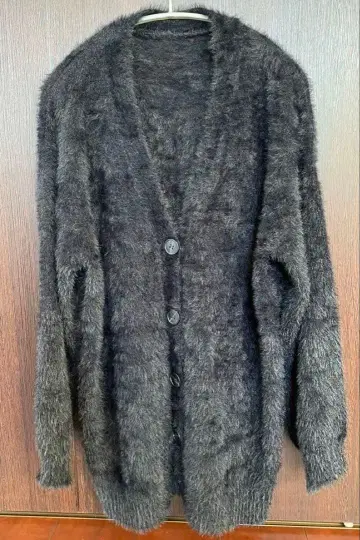 샤기 니트 V넥 가디건 블랙 프리 사이즈