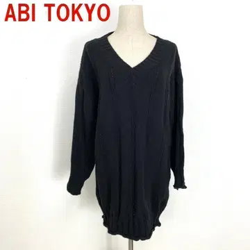 A2106 아비도쿄 니트 원피스 튜닉 V넥 블랙 F