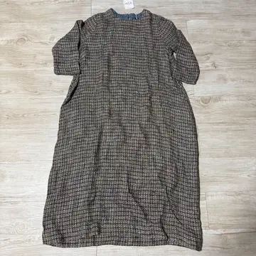 새상품 45R 체크 무늬 코튼 트위드 원피스