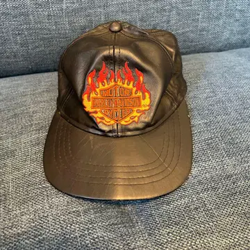 레어 90s 할리데이비슨 가죽 캡 모자 천연 가죽