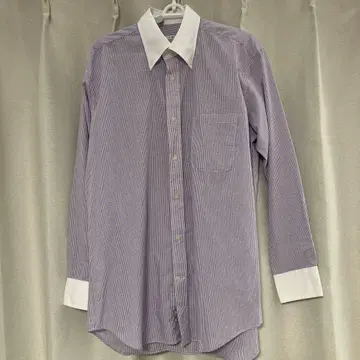 보라색과 화이트 체크 무늬 긴팔 와이셔츠 82cm L 사이즈