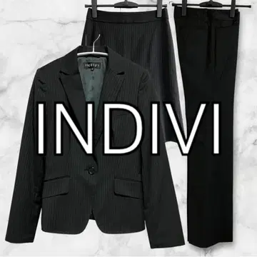 인디비 스커트&팬츠 수트 3세트 블랙 스트라이프 울 혼방