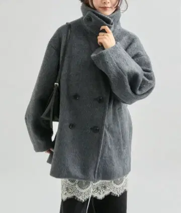 mystic 울 혼방 샤기 미들 코트 그레이 아우터 미들 기장