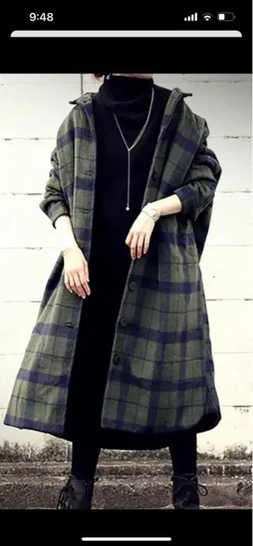 [완판템] antiqua 체크 롱 코트 안감 부착