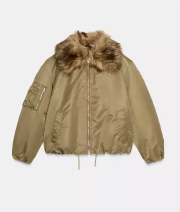 인조 모피 부착 MA-1 자켓 카키