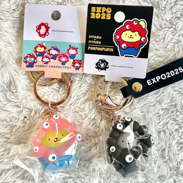 폼폼푸딩 미야쿠미야쿠 블랙&클리어 마스코트 키링 2개 세트