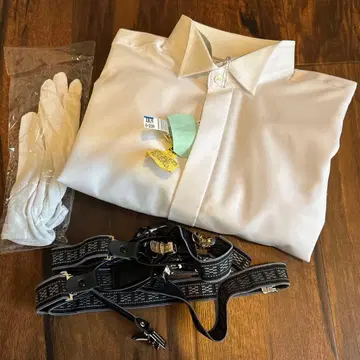 결혼식 신랑 화이트 포멀 셔츠 서스펜더, 장갑 포함