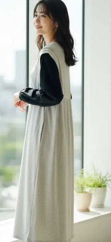 niko and - 스포츠 mix 맨투맨 롱 원피스 코튼 그레이