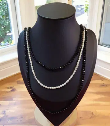 블랙 스피넬 & 펄 초롱 목걸이 미사용품