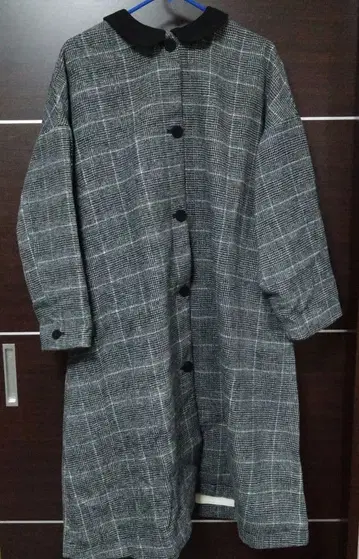 사만사 모스모스 옷깃 배색 체크 무늬 롱 코트