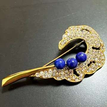 브로치 골드 컬러 큐빅 라피스 라줄리 포함 반짝이는 새상품급